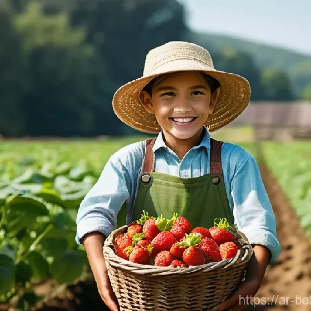 식품 교육을 위한 현장 학습 아이디어 - **Organic Farm Exploration:** A group of cheerful, diverse children, aged 6-10, are joyfully picking...