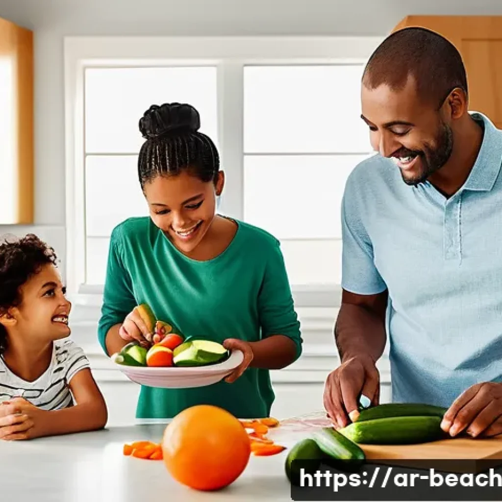 식품 교육을 위한 그룹 활동 아이디어 - **A vibrant, heartwarming scene of a diverse family, including a mother, father, and two children (a...